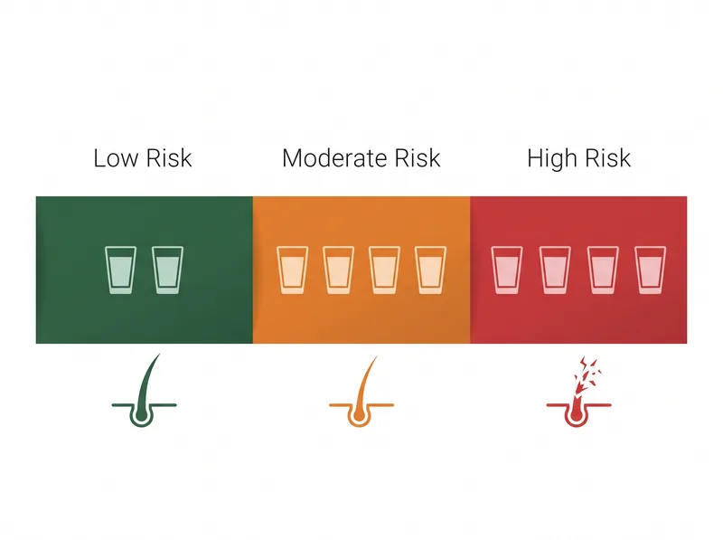 Visual chart showing low, moderate, and high alcohol intake levels with corresponding hair health risk indicators
