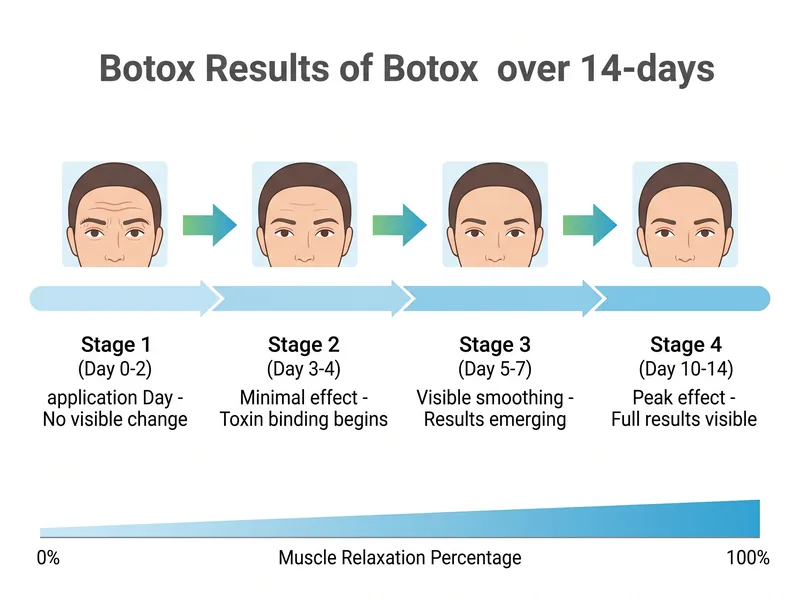 Visual timeline showing Botox results progression from day 1 to day 14 in male patients
