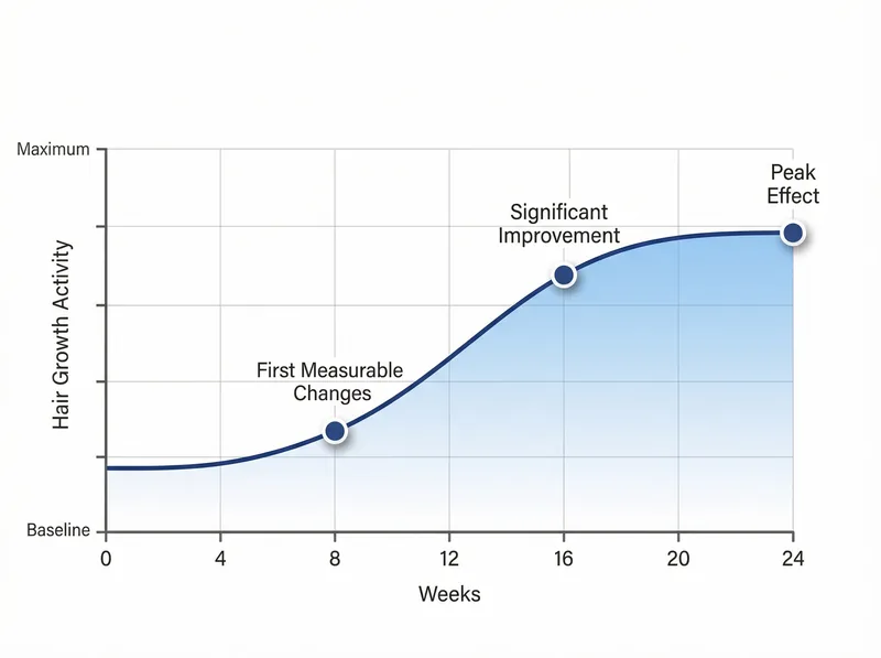 Timeline chart showing caffeine shampoo effectiveness over 24 weeks based on clinical studies