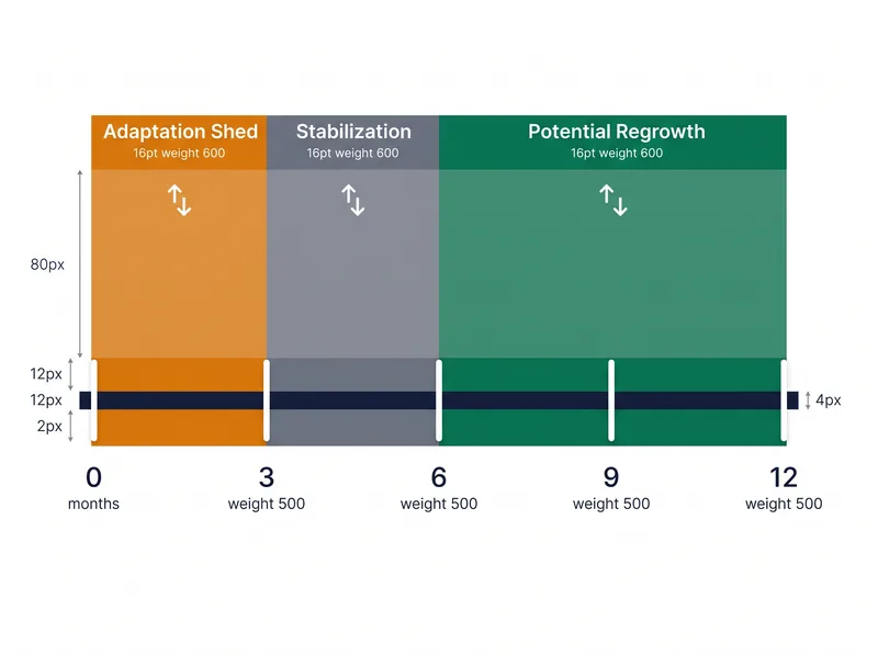 Timeline diagram showing typical hair response phases during carnivore diet adaptation over 12 months