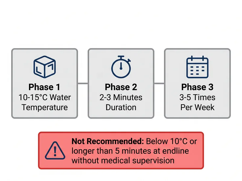 Infographic showing cold exposure protocol timeline with temperature and duration recommendations
