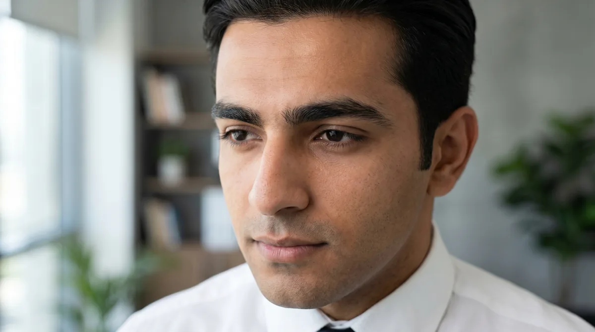 Close-up of well-groomed male eyebrows in natural lighting showing clean arch and trimmed length