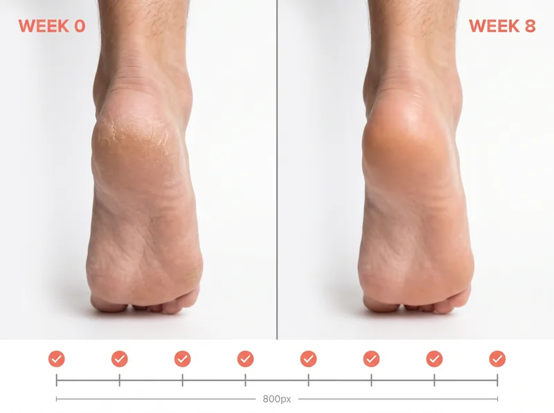 Before and after comparison showing heel repair results from proper foot care routine in dry Gulf climate
