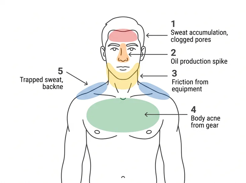Diagram showing common skin problem areas for men who train regularly
