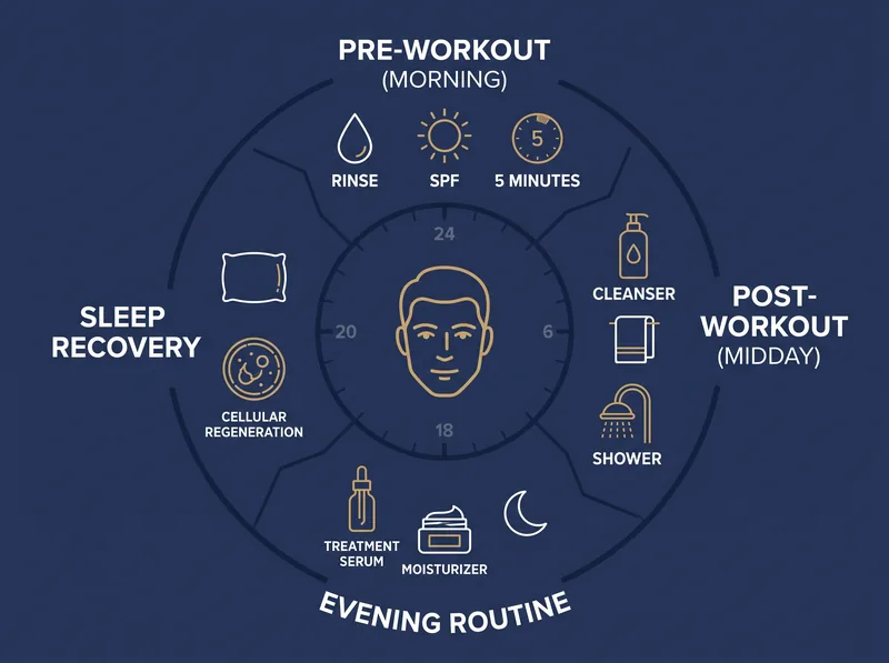 Infographic showing optimal skincare timing around workout schedule