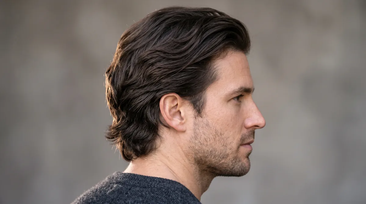 Close-up of healthy male hair strands showing growth progression from root to tip