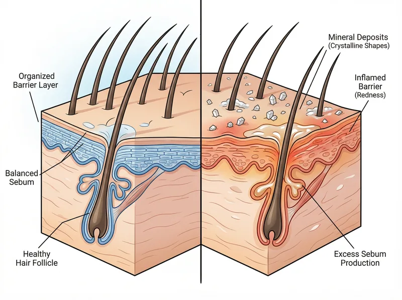 Comparison showing scalp barrier changeion from combined humidity and hard water exposure