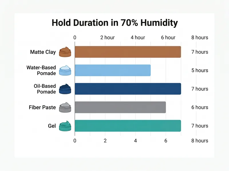 Performance comparison chart showing hold duration of different styling products in high humidity