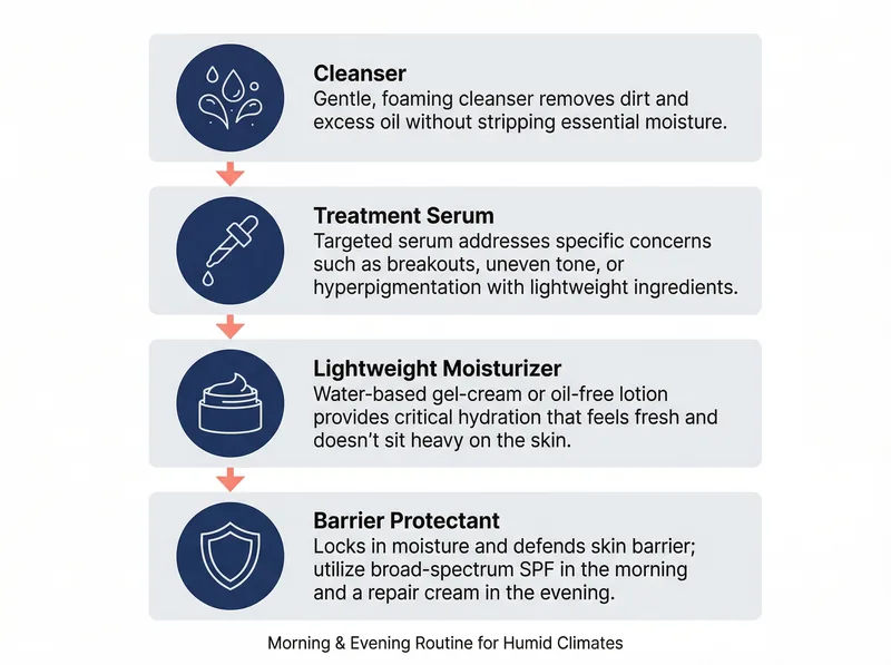 Step-by-step barrier repair routine for humid climates with product categories