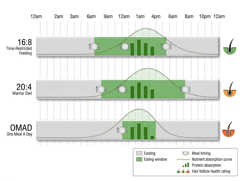 Chart comparing nutrient absorption windows during different IF protocols and their impact on hair follicle nutrition