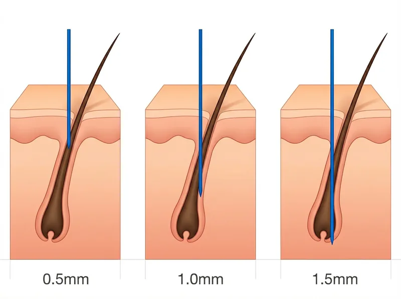 Educational diagram showing microneedling needle depths for scalp treatment