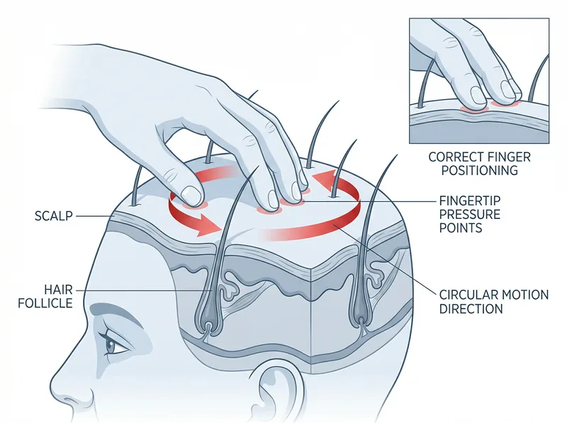 Diagram showing proper scalp massage technique during morning hair washing