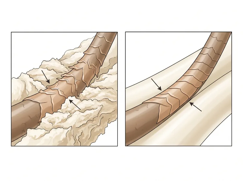 Side-by-side comparison diagram showing hair cuticle damage from cotton versus silk pillowcases