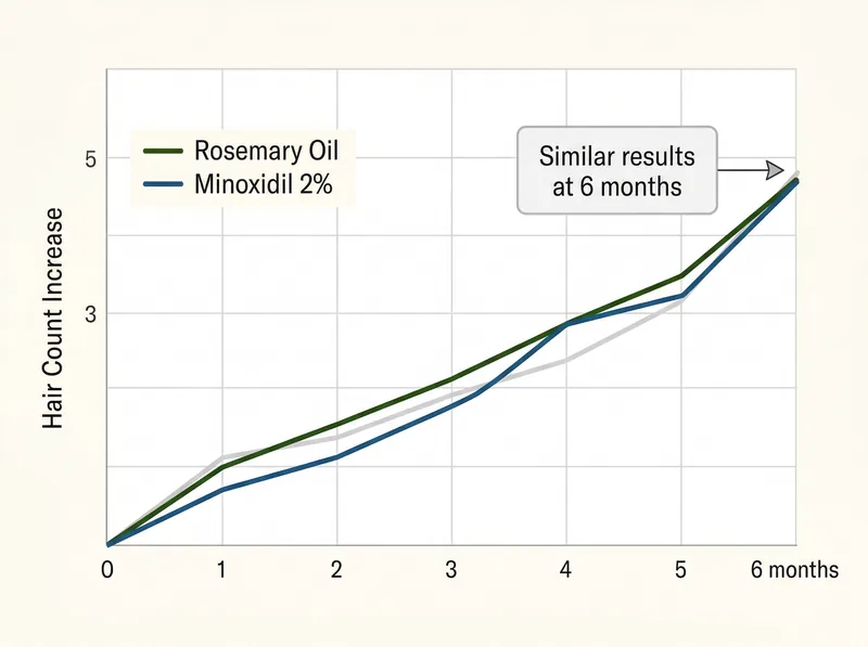Comparison chart showing rosemary oil versus minoxidil hair growth study results over six months