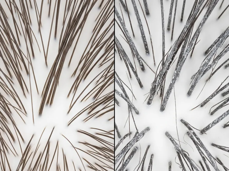 Visual comparison showing concealer application on clean versus mineral-laden scalp demonstrating adhesion differences