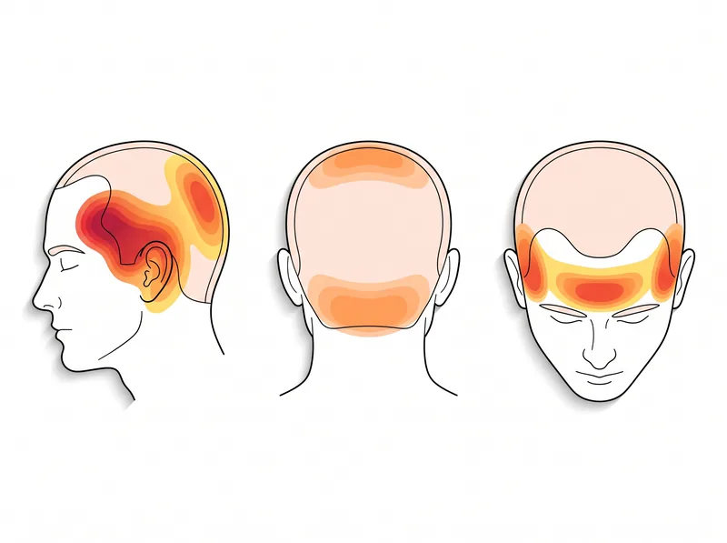 Overhead diagram showing pressure zones on scalp for different sleep positions
