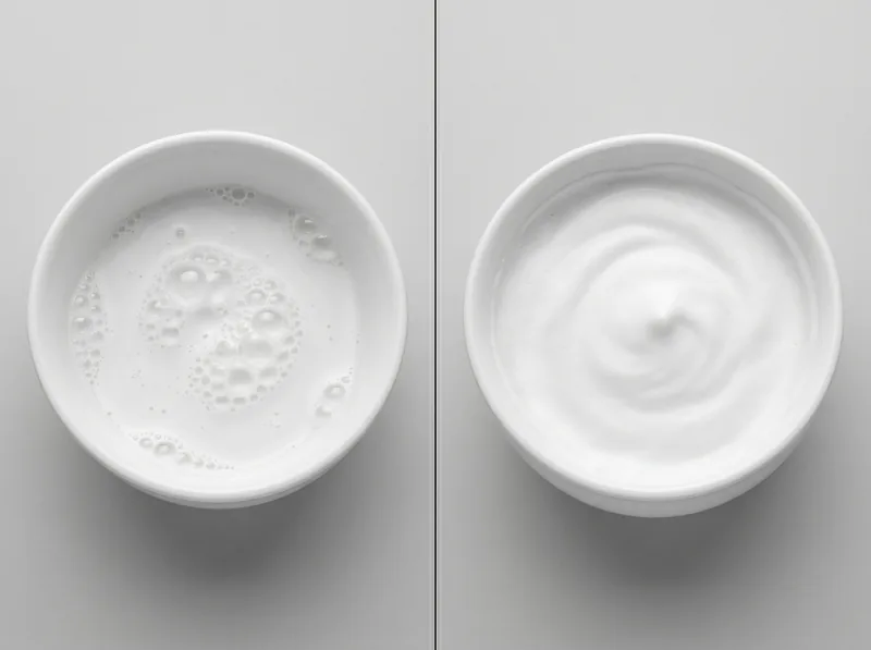 Side-by-side comparison of shaving cream lather in hard water versus soft water