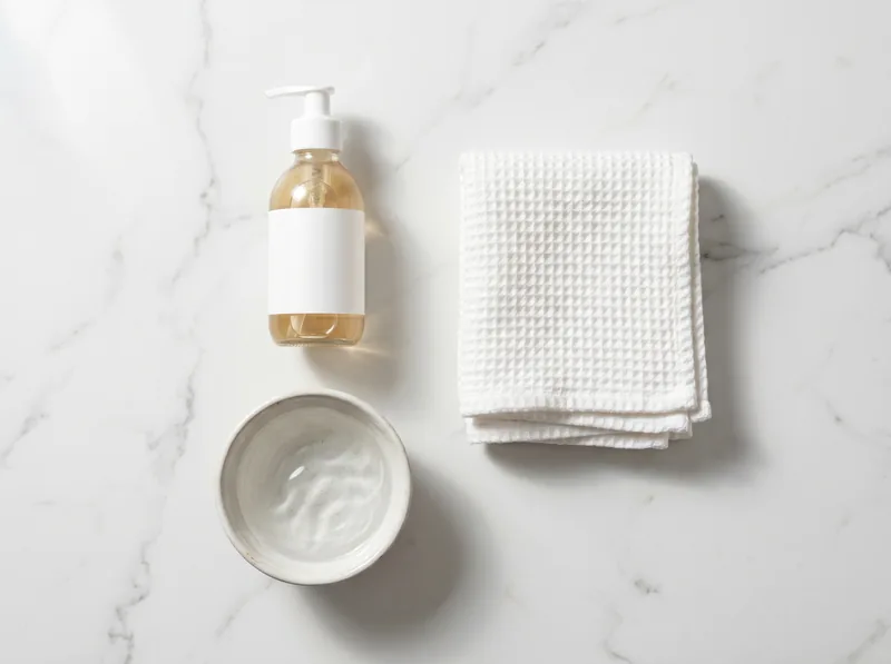 Pre-shave chelating face wash and hot towel setup for hard water shaving