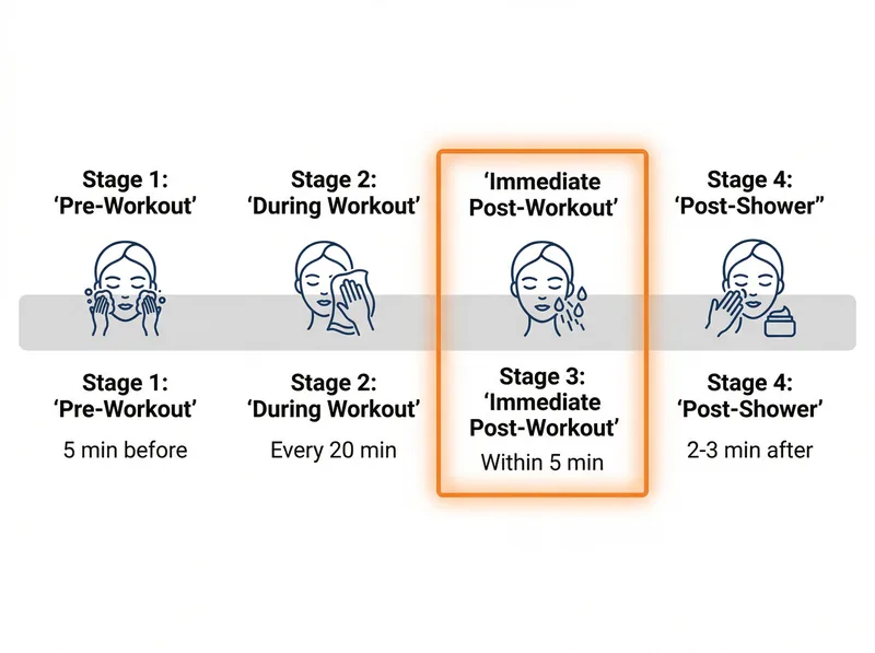Visual timeline showing optimal skincare steps from pre-workout to post-shower